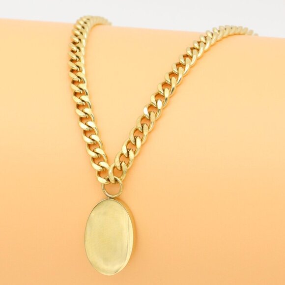 Chic Dual Chain Yellow Necklace with Polished Oval Pendant Charm, XPNL0366 - Picture 1 of 14